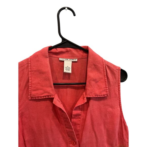 Vintage Jillian Jones Women Linen Midi Dress Size 6 Red Button Front Embroidered - Picture 5 of 8